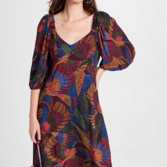 knee length dresses for ladies Orange Fresh Macaws Midi Dress – FARM Rio main image 0